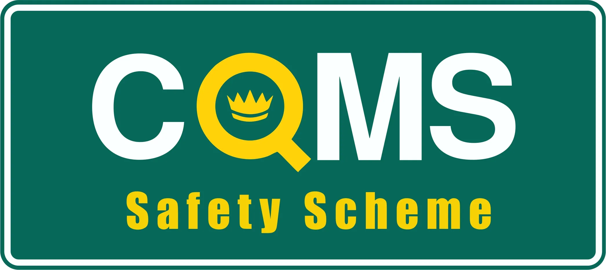 A green and yellow sign that says coms safety scheme.
